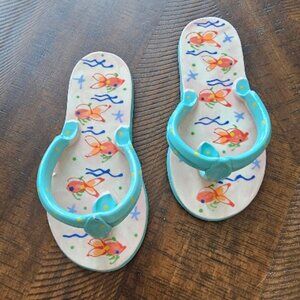 Key West Ceramic Wall Art Sculpture Flip Flops M. Ruley Goldfish Fish